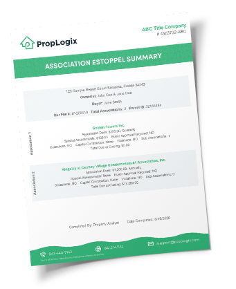 PropLogix HOA Estoppel Sample Report