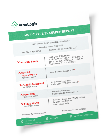 PropLogix Municipal Lien Search Sample Report